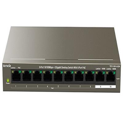 Switch 10-Cổng 10/100Mbps 8 cổng PoE 2 cổng Giga Tenda TEF1110PTEF1110P-8-102W